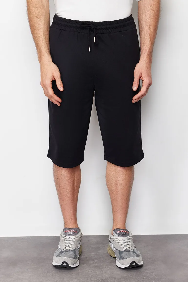 Basic Black Men's Regular/Normal Fit Long Length Elastic Waist Drawstring Shorts - 1
