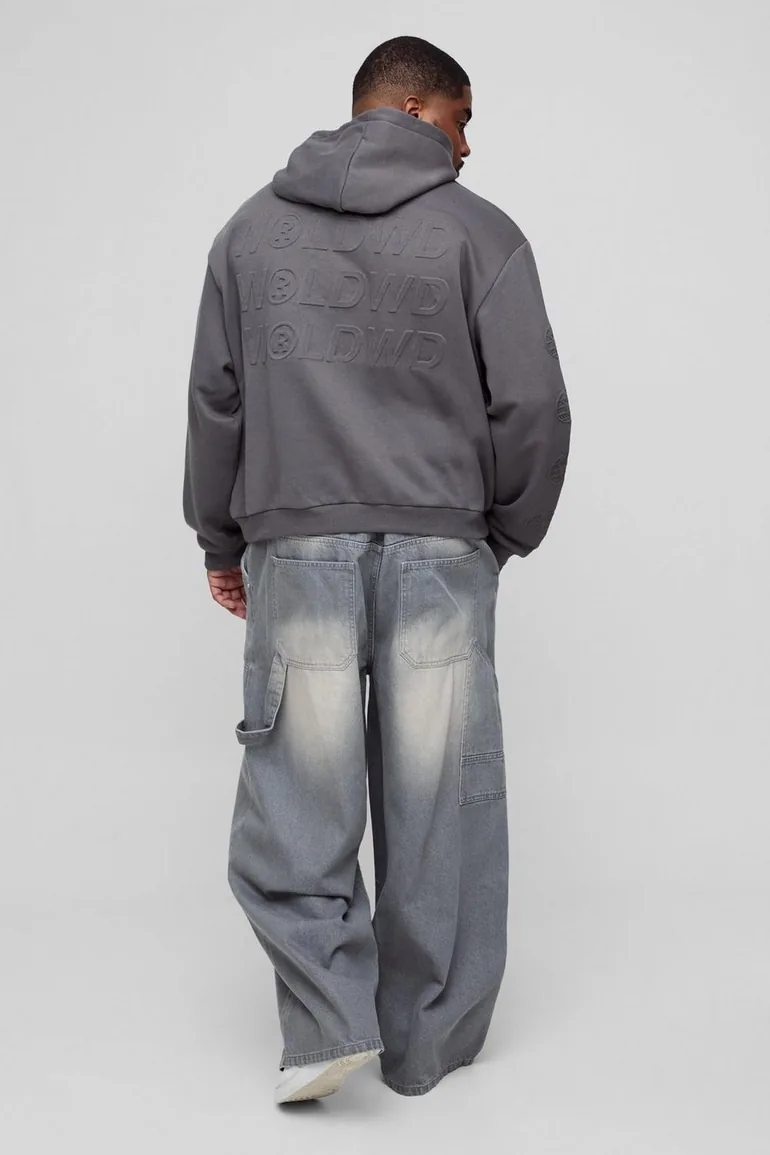 بنطلون جينز بتصميم واسع لون رمادي - للمقاسات الكبيرة - 1