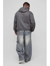 بنطلون جينز بتصميم واسع لون رمادي - للمقاسات الكبيرة - 1