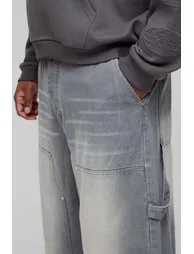 بنطلون جينز بتصميم واسع لون رمادي - للمقاسات الكبيرة - 2