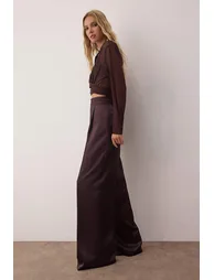 Brown Plain Woven Satin Dressy/Evening Trousers - 1