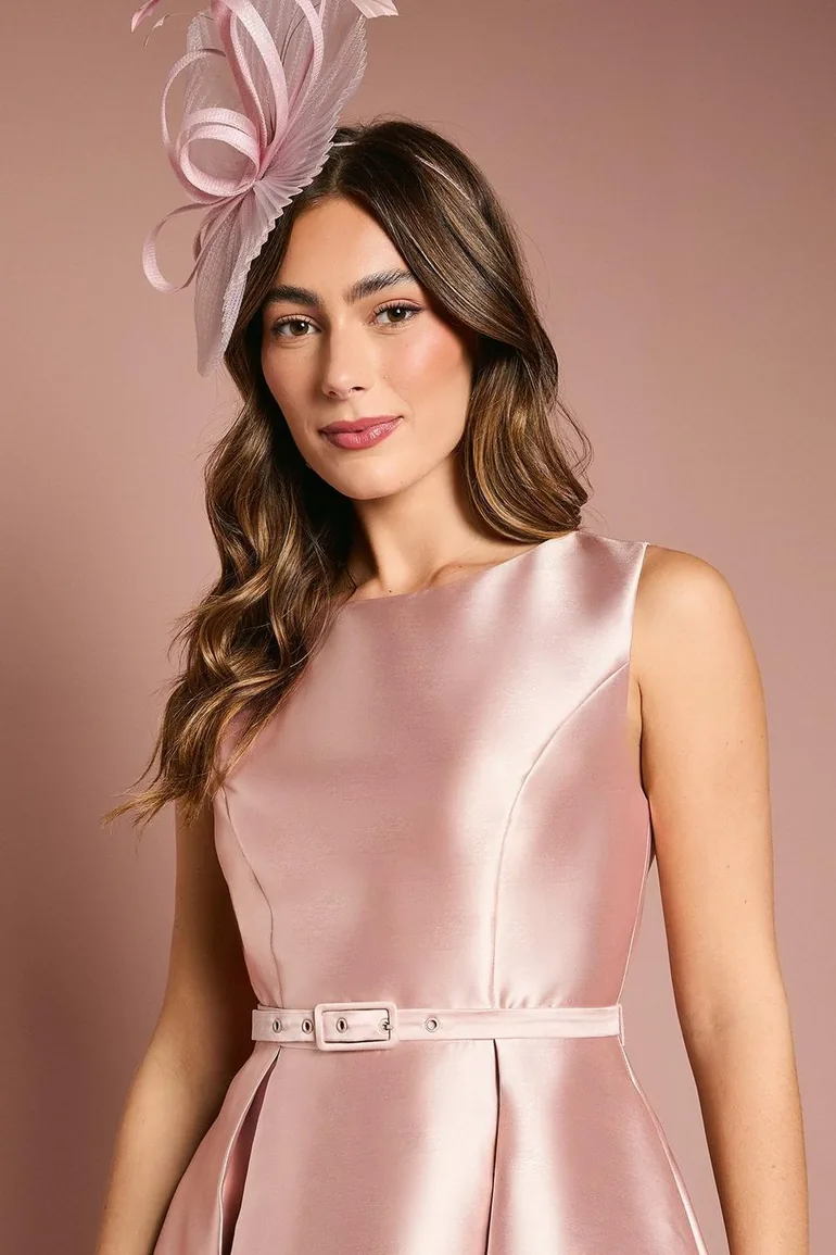 Sleeveless Twill Midi Dress With Lace Trim And Belt - 2
