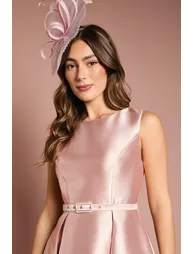 Sleeveless Twill Midi Dress With Lace Trim And Belt - 2
