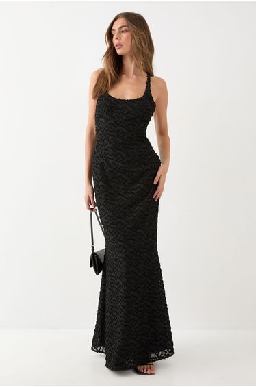 Textured Floral Chiffon Bias Maxi