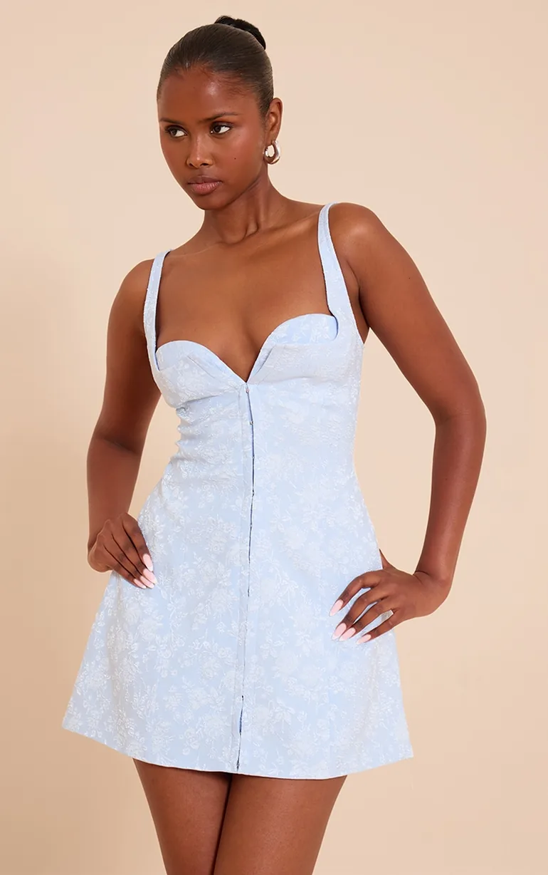 Pale Blue Jacquard Plunge Hook And Eye Shift Dress Prettylittlething Blue :  Holiday Dresses : VogaCloset Oman