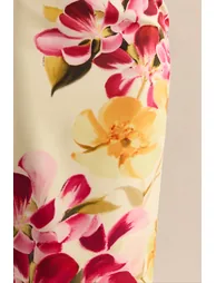 Adrina | Hot Pink & Lemon Floral Print Draped One Shoulder Midi Dress - 5