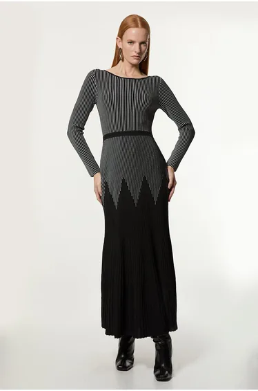 Zig Zag Detail Knitted Maxi Dress