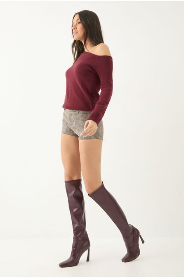 Faux Leather Stretch Square Toe High Flared Stiletto Heel Over The Knee Boots