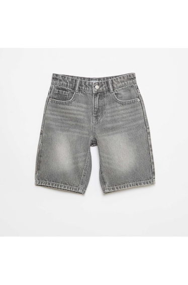 Slim Fit Stretch Cotton Denim Bermuda Shorts GREY