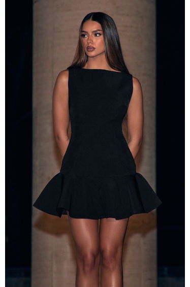 Premium Black Racer Frill Hem Dress