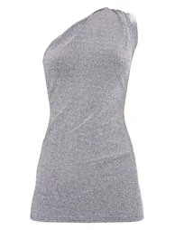 Silver Glitter Textured One Shoulder Bodycon Dress - 3