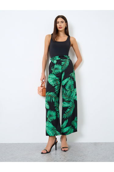 Women Floral Printed Elastic Waist Straight Leg Pants