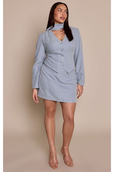 Plus Blue Pinstripe Mini Skirt