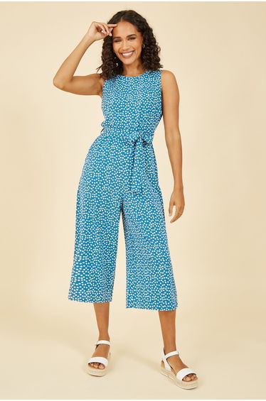 Yumi Teal Ditsy Daisy Sleeveless Culotte Jumpsuit product thumbnail 3