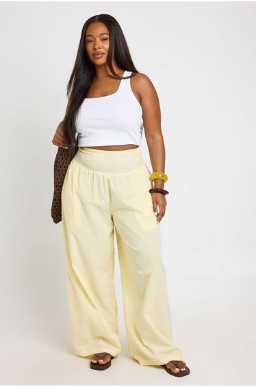 Plus Shirred Waist Stripe Wide Leg Trouser - lemon