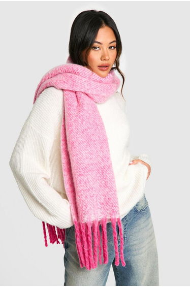 Two Tone Chunky Knitted Scarf - pink