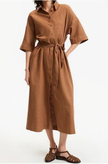 Belted Short Sleeve Maxi Shirt Dress