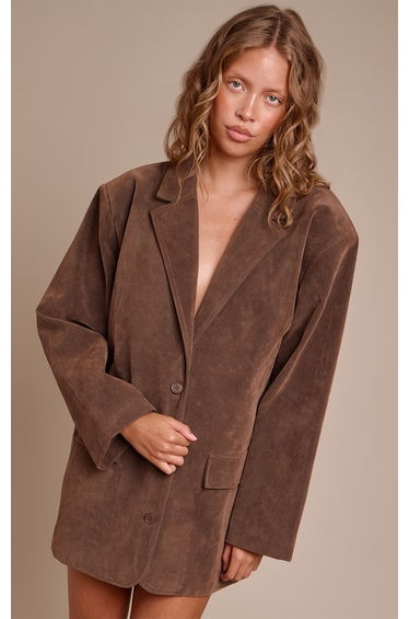 Chocolate Faux Suede Structured Blazer Dress