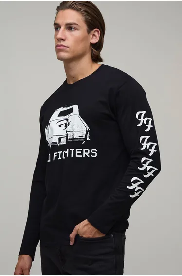 Oversized Foo Fighters Car License Print Long Sleeve T-Shirt - black