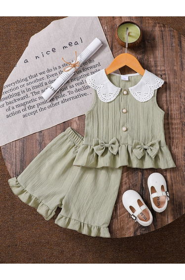 Girl Sleeveless Ruffle Hem Top and Shorts Set
