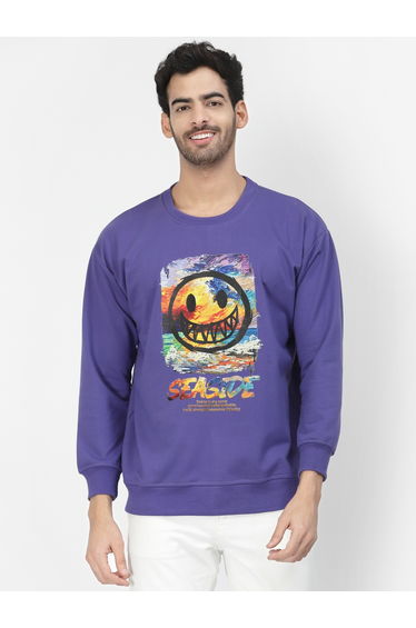 Men Purple Graphic Print Pullover Sweatshirt