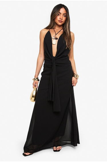 Chiffon Cowl Top - black
