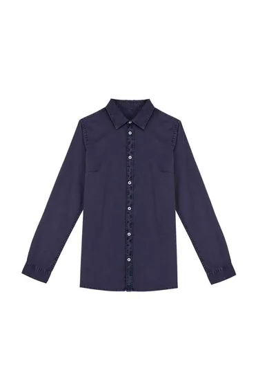 Native Spirit Womens/Ladies Washed Long-Sleeved Shirt - Navy Blue