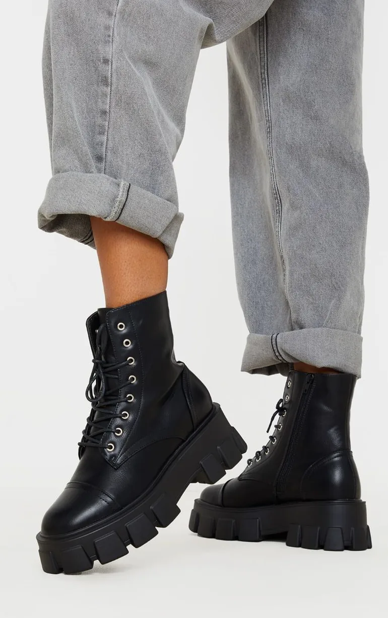 Black Lace Up Extreme Chunky Hiker Boot