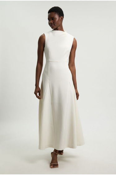 Petite Compact Stretch Tailored Colour Block Full Skirted Midi Dress