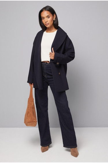 Mid Length Shawl Collar Double Breasted Coat