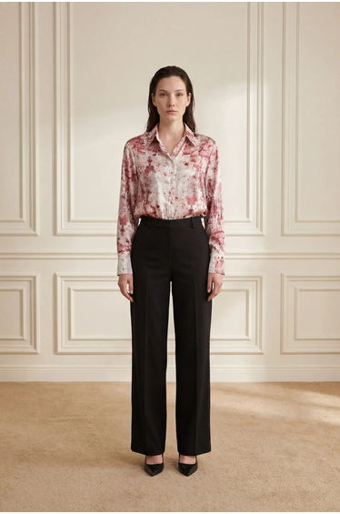 MY FASHION Printed Button-Up Satin Shirt