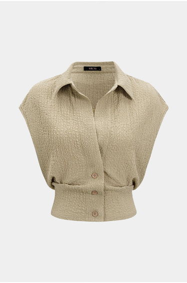 Textured Lapel Short-Sleeve Shirt