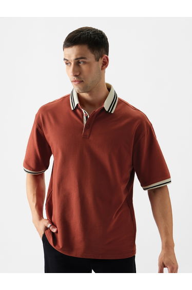 Rust Oversized Polo Tipping Detail Polo