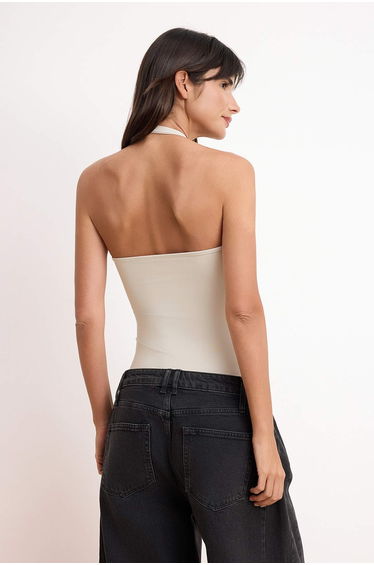 Stone Body-Fitting Pool Collar Sleeveless Backless Snap Fastener Polyamide Knitted Bodysuit product thumbnail 4