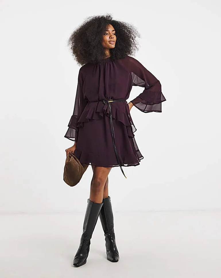 frill skater dress ASOS DESIGN frill cutout mini skater dress in metallic floral print