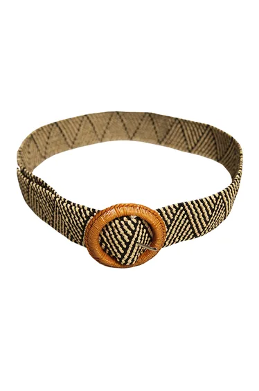 Solis Womens/Ladies Two Tone Rattan Stretch Belt - Black