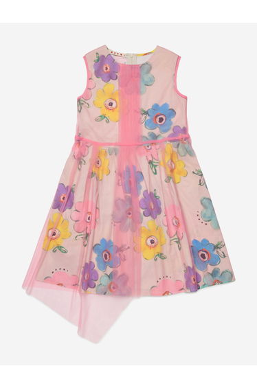 MARNI Girls Flower Print Sleeveless Dress in Pink