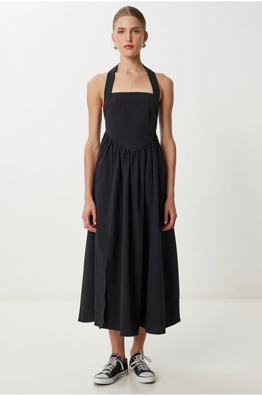 ISTANBUL Slim Fit Midi Dress with Square Collar
