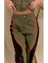 Khaki Twill Contrast Panel Straight Leg Trousers - 3