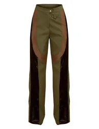 Khaki Twill Contrast Panel Straight Leg Trousers - 4