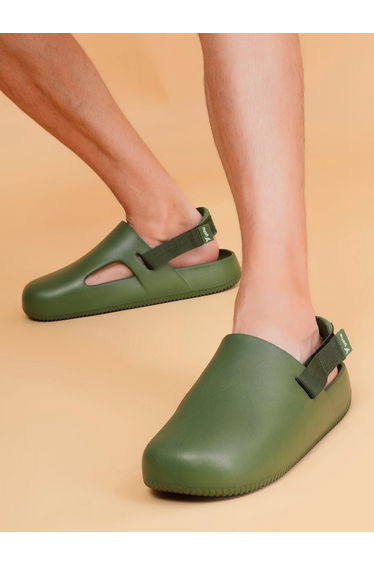Men Olive Glide Clogs with Adjustable Strap