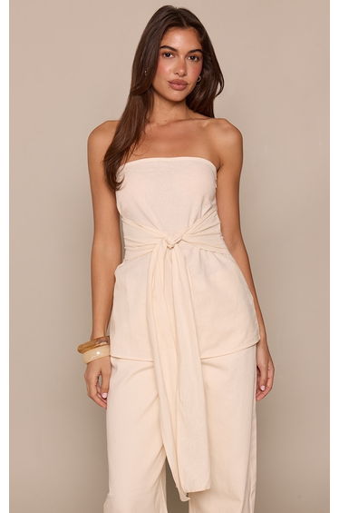 Cream Linen Tie Front Bandeau