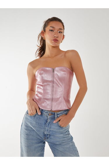 Snake PU Lace Up Corset Top