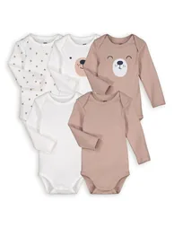 Pack of 5 Bodysuits in Cotton with Long Sleeves