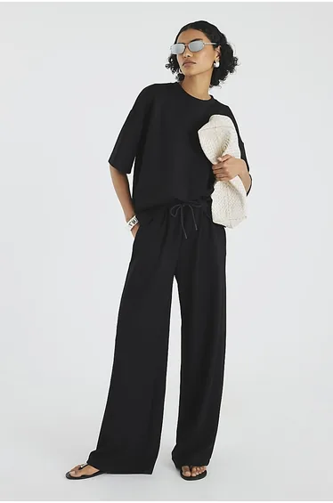 Black Premium High Waisted Wide Leg Joggers