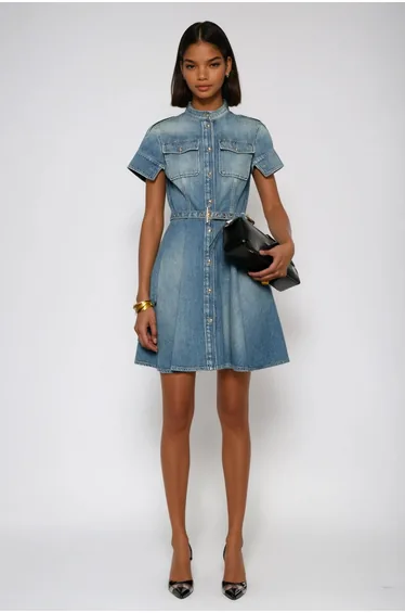 Anneka Ruffle Short Sleeves Denim Mini Dress