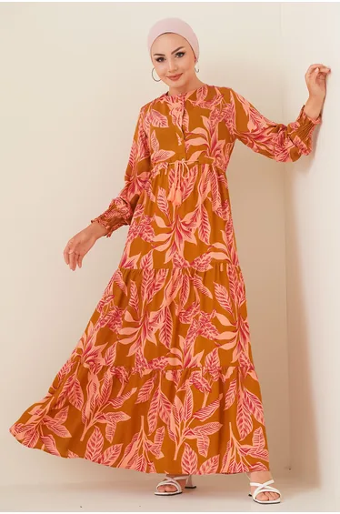 BDART Floral Maxi Dress with Crew Neck and Button Closure