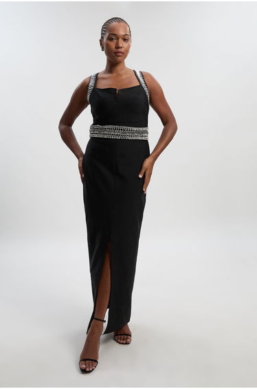 Plus Size Bandage Figure Form Knit Embellished Maxi Dress
