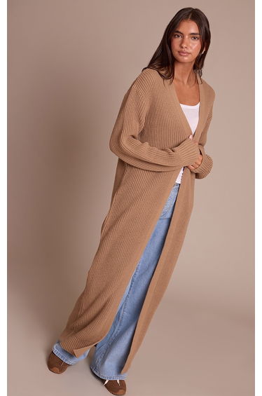 Taupe Maxi Knitted Cardigan