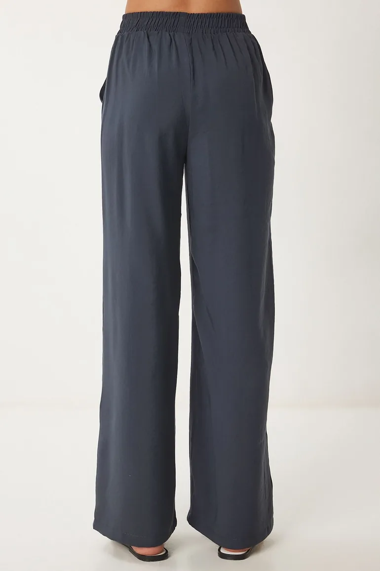 Women's Anthracite Straps Woven Blouse Pants Suit - 5